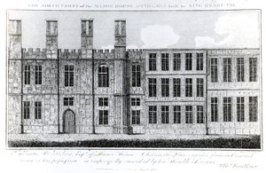A chelsea-i kastély északi homlokzata, amelyet VIII. Henrik király épített, J. Barlow metszett, illusztráció Thomas Faulkner A Historical and Topographical Account of Chelsea and its Environs című könyvében, alkotó: English School