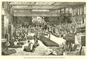 Csomagolócsarnok Moet és Chandon uraknál, Epernay (metszet) alkotó: English School