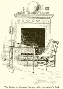 A szalon Chawton Cottage-ban, Jane Austens íróasztallal alkotó: English School