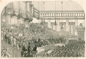 A békekongresszus az Exeter Hallban, Sir David Brewster, az elnök felolvassa a megnyitó beszédet alkotó: English School