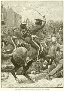 Peterloo-i mészárlás: Huszárok vádat emelnek a nép ellen alkotó: English School