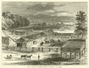 Der Hinrichtungsplatz, Tyburn, im Jahr 1750 von English School