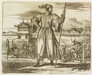 A kínai hadsereg miniszterelnöke, illusztráció a kínai nagykövetségek leírásából, 1690 alkotó: English School