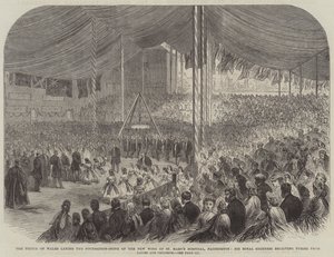 A walesi herceg lerakja a paddingtoni Szent Mária Kórház új szárnyának alapkövét, Ő Királyi Fensége hölgyek és gyerekek pénztárcáját kapja (metszet) alkotó: English School