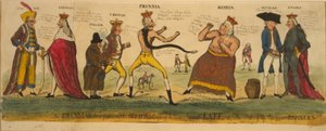 A porosz díjharcos és szövetségesei, akik megpróbálják megszelídíteni a császári Kate-t, vagy az európai bursierek állapotát, 1791 (kézzel színezett rézkarc) alkotó: English School