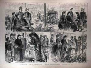 A királynő a Nagy Amerikai Kiállítás vadnyugati bemutatóján, a The Illustrated London News-ból, 1887. május 21. alkotó: English School