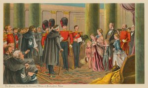 A királynő fogadja a krími hősöket a Buckingham-palotában alkotó: English School