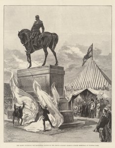 A királynő felavatja a Prince Consort lovas szobrát (Női Jubileumi Emlékmű) a Windsor Parkban (metszet) alkotó: English School