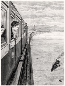 A királynő visszatérése a Felvidékről; Őfelsége átkel a Tay Bridge-en, Dundee-ban alkotó: English School