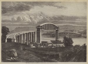 A Saltash-i vasúti híd, I K Brunel, mérnök (metszet) alkotó: English School