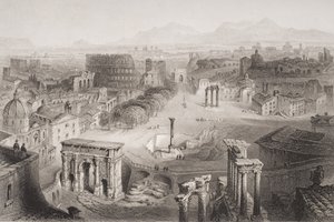 A római fórum a Capitolium-dombról, Rómából, metszett A. Willmore alkotó: English School