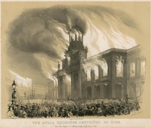 A londoni királyi tőzsde 1838. január 10-én tűzvészben elpusztult alkotó: English School