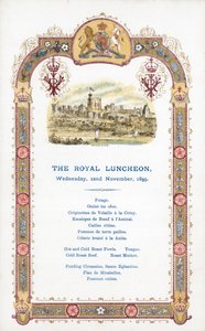 The Royal Luncheon, 1899. november 22., szerda, menü alkotó: English School