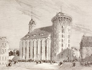 A Rundetarn vagy Kerek torony Koppenhágában, Dániában a XIX. században (litho) alkotó: English School