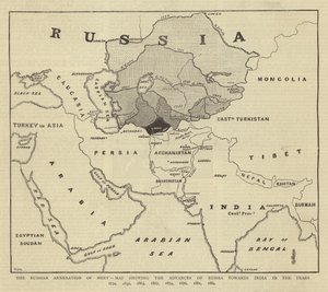 Merv orosz annektálása, Oroszország India felé való előretörését ábrázoló térkép az 1734, 1836, 1863, 1867, 1874, 1876, 1881, 1884 években alkotó: English School