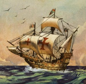 A Santa Maria, amely 1492-ben Kolumbuszt az Újvilágba vitte alkotó: English School