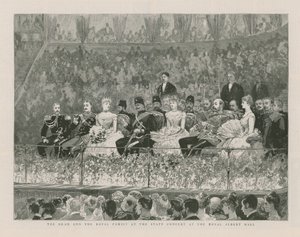 A sah és a királyi család az állami koncerten a Royal Albert Hallban alkotó: English School
