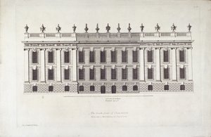 „Chatsworth déli frontja”, illusztráció a „Vitruvius Britannicus vagy A brit építész” című művéből, Colen Campbell (metszet) alkotó: English School