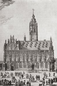 A middelburgi Stadhuis, ahogy a 16. században volt, J. R. Green „Az angol nép rövid története” című művéből, amelyet 1893-ban adtak ki. alkotó: English School