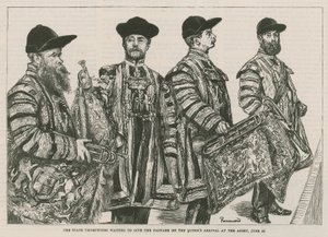 Az állami trombitások arra várnak, hogy a Queens megérkezzen az apátságba alkotó: English School