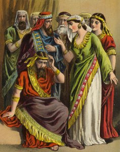 Eszter királynő története: Hámán panaszát Zeresh, felesége és minden barátja elé terjeszti (színes litho) alkotó: English School