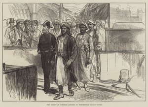 Zanzibár szultána partraszállás a Westminster Palota lépcsőjénél (metszet) alkotó: English School