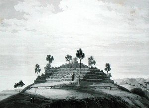 Boro Bodo temploma Kedu Boro kerületében, Thomas Stamford Raffles (1781-1826) „Jáva története” című művéből, 1830-ban jelent meg (második kiadás) (litho) alkotó: English School