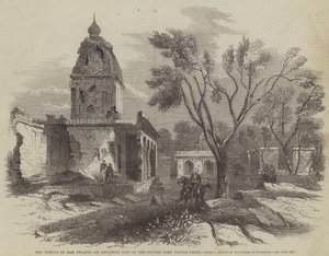 Ram Swamee temploma, a Delhi előtti brit tábor haladó bejegyzése (metszet) alkotó: English School