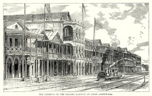 A panamai vasút végállomása Colonban (Aspinwall) (metszet) alkotó: English School
