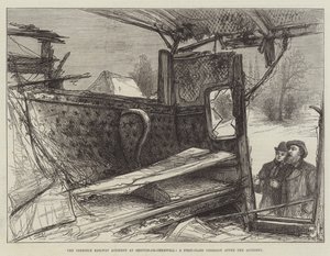 A szörnyű vasúti baleset Shipton-on-Cherwellben, egy első osztályú kocsi a baleset után (metszet) alkotó: English School