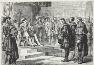 A három protestáns nagykövet Károly császár előtt, illusztráció: James Aitken Wylie (1808-1890) A protestantizmus története című könyvéből, pub. 1878 alkotó: English School
