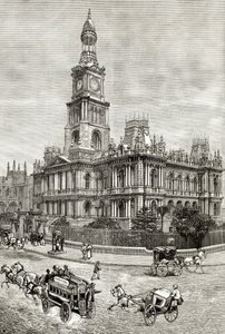 The Town Hall, Sydney, 1880 körül, Howard Willoughby „Australian Pictures” című művéből, a Religious Tract Society, London, 1886 alkotó: English School