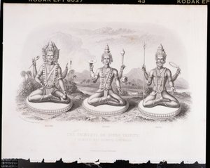 A Trimurti vagy Hindu Szentháromság, A. Thorn metszete, a World Religionból, kiadó: A. Fullarton & Co. alkotó: English School