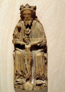 A Szentháromság Isten megkísértette fiát, Jézust a kereszten. Szobrászat albatre az angol iskola. 15. századi Párizs, Középkori Nemzeti Múzeum, Thermes de Cluny alkotó: English School