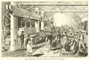 The Vintage in the Champagne: Egy borprés a munkahelyen (metszet) alkotó: English School