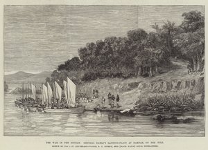 A háború a Soudanban, Earle tábornok leszállóhelye Hamdabban, a Níluson (metszet) alkotó: English School
