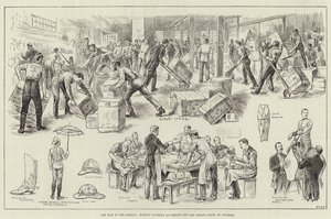 The War in the Soudan, ruházat készítés Pimlicóban a Souakimba tartó csapatoknak (metszet) alkotó: English School