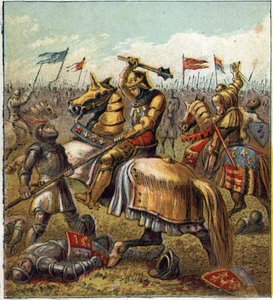 A két rózsa háborúja (1455-1485): Csata a York-i királyi ház és a lancasteri királyi szabadkőműves között. Illusztráció az angol polgárháborúról, amelyet III. Edward király (1327-1377) utódai két ágra osztottak. A Ros háborúja alkotó: English School