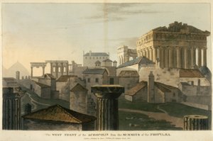 Az Akropolisz nyugati frontja a Propylea csúcsairól, J. C. Hobhouse illusztrációja az „Utazás Albánián és más tartományokon… Konstantinápolyig, 1809-1810 között” című könyvéből alkotó: English School