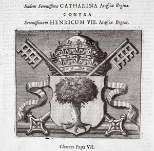 VII. Kelemen pápa karjai, illusztrációja John Foxe Cselekedetei és emlékművéből, kilencedik kiadás, pub. 1684 alkotó: English School