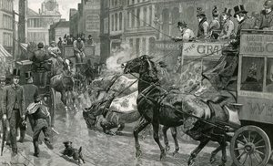 A londoni utcák csata - Ludgate Hill egy csúszós napon alkotó: English School