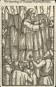 Thomas Wattes, mártír elégetése (metszet) alkotó: English School