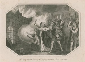 London városát felgyújtották Boadicea, Icena királynője csapatai alkotó: English School