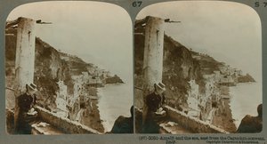 Amalfi partja és a Salernói-öböl egy átalakított kolostorból, sztereoszkópikus kilátás (szépia fotó) alkotó: English School