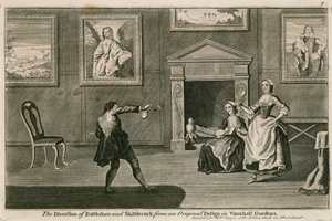 Battledore és Shittlecock elterelése az eredeti tervtől a londoni Vauxhall Gardensben alkotó: English School