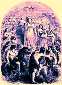 A druidák a briteket, hogy ellenezzék a rómaiak partraszállását, illusztráció Cassell Illustrated Universal History című művéből, Edward Colliertől, 1890-ben (digitálisan javított kép) alkotó: English School