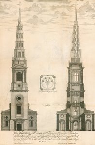 A londoni Fleet Street-i St Brides templom tornyának emelkedése és kilátása
