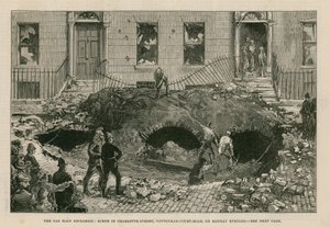 A gázfőrobbanás: helyszín a Charlotte Streeten, a Tottenham Court Roadon, hétfő este alkotó: English School