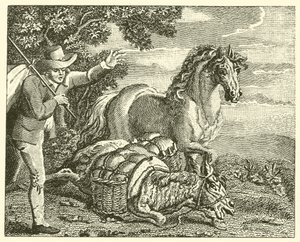 A ló és a megrakott szamár (metszet) alkotó: English School