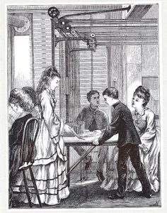 Üzenetek szállítására szolgáló eszközök a londoni Telegraph Street Post Office Telegraph központjában, a The Graphic-ból, 1871 alkotó: English School